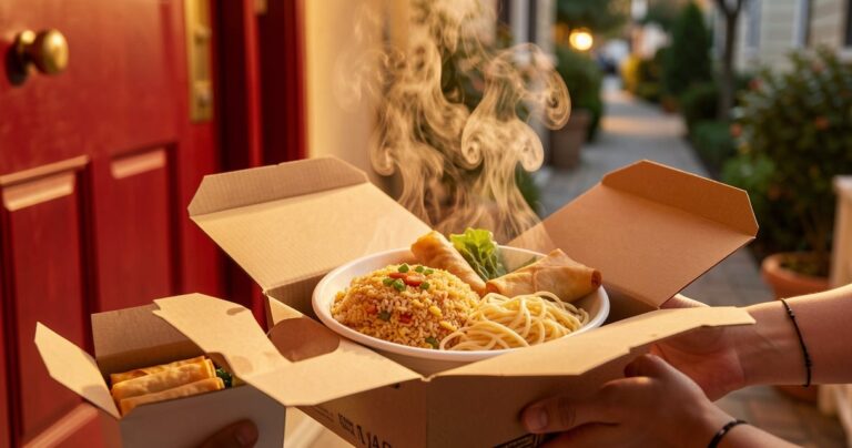 Repas asiatique livre a domicile dans des boites a emporter