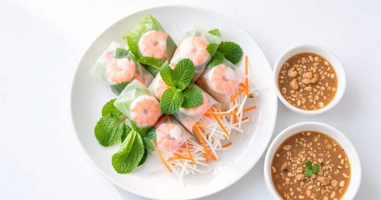 Spring rolls frais vietnamiens sur une assiette avec sauce cacahuete