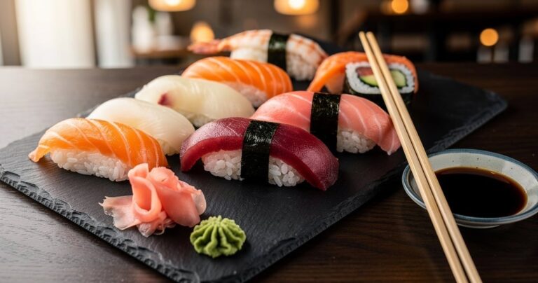 Plateau de sushi et maki frais dans un restaurant japonais à Bordeaux